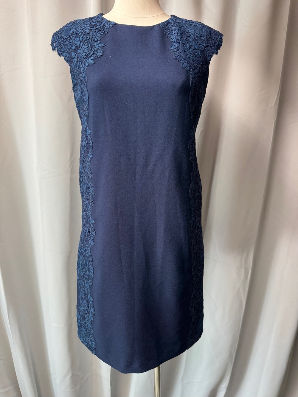 Maggy London Navy Lace-Panel Midi Dress